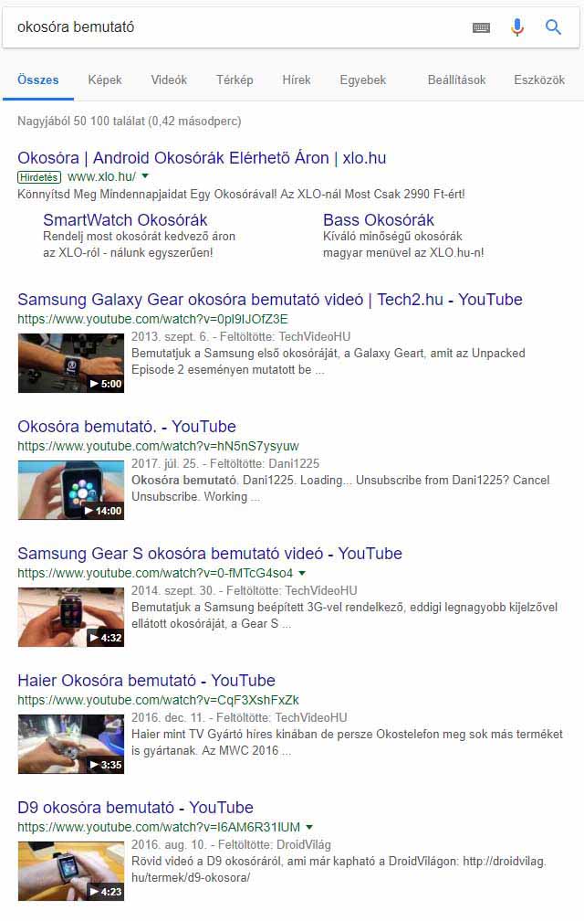 Youtube videók a Google találati listáján