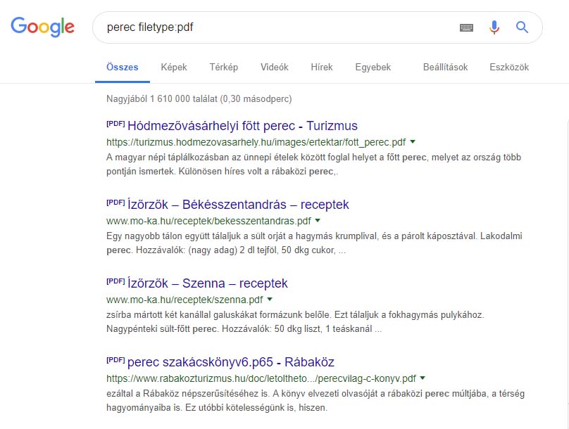 Google keresési trükkök: szűrés fájl típusokra