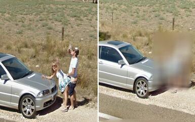 Egy kis bulvár szombat estére: a Google Street View: út menti légyottot örökített meg.
