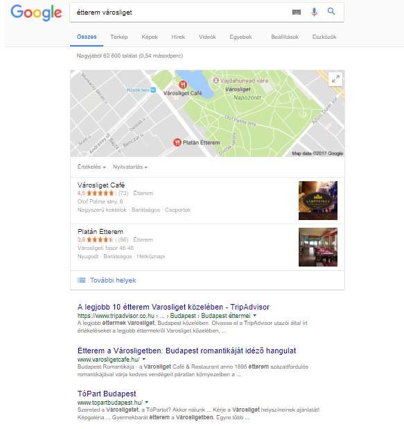 SEO étterem Google térkép