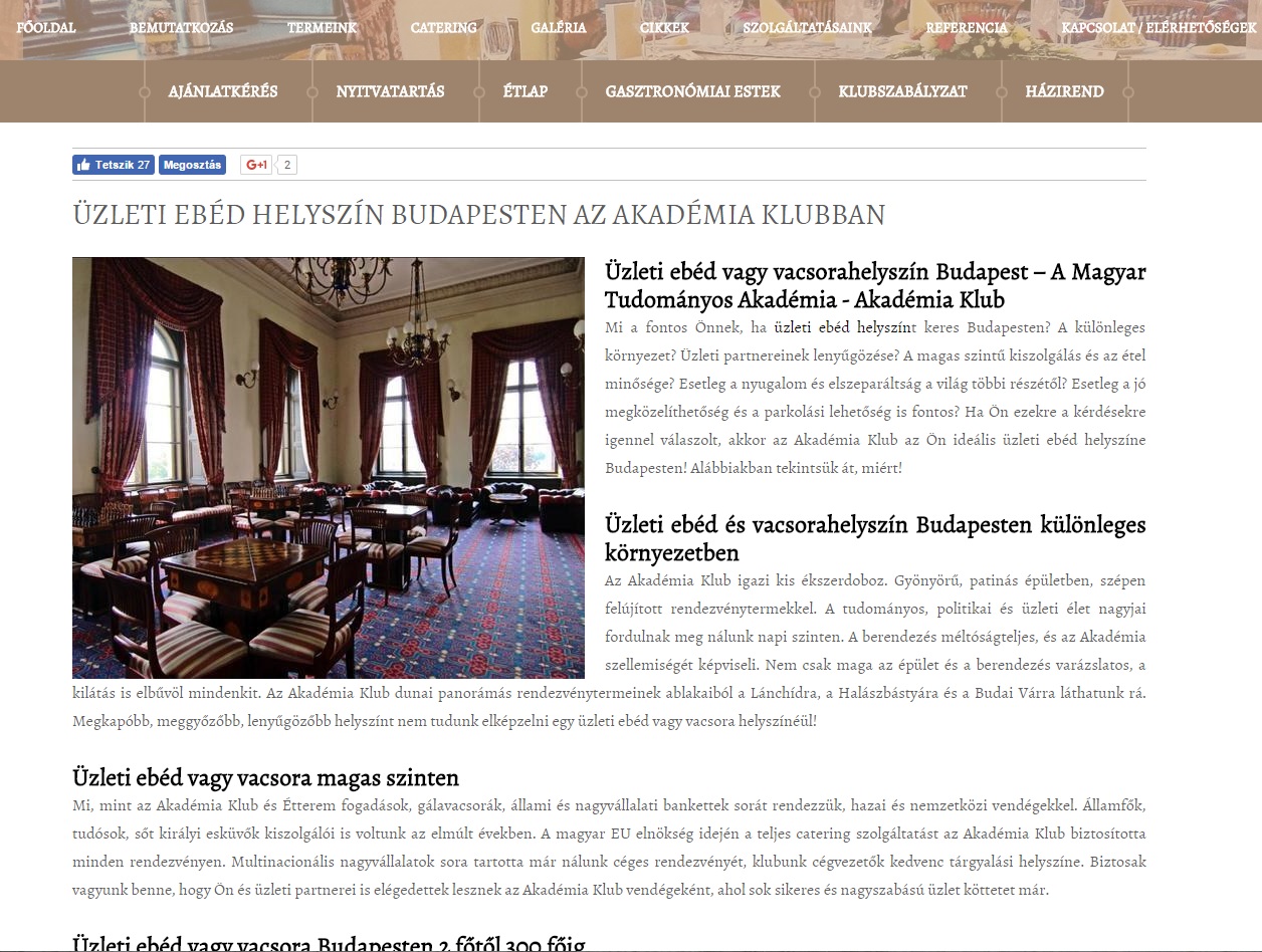 Keresőoptimalizálás, Magyar Tudományos Akadémia étterme
