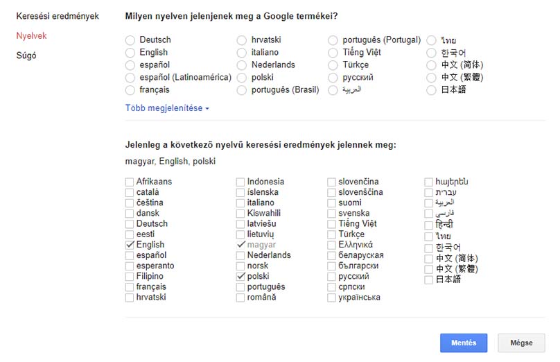 Nyelvi alapú szűrés a Google keresésben